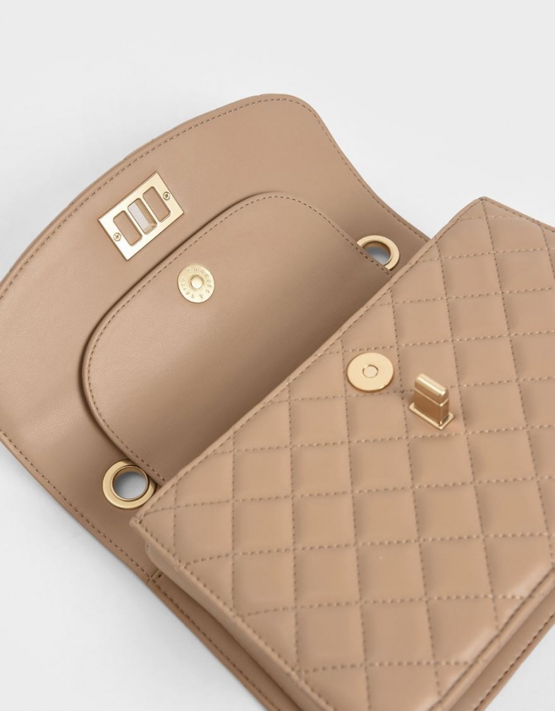 Charles And Keith Quilted Turn-Lock Clutch Bag Beige | PHILIPPINES Q849