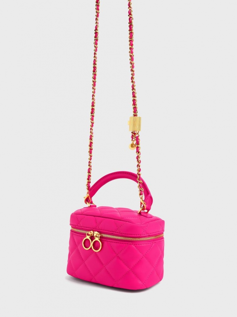 Charles And Keith Quilted Two-Way Zip Mini Bag Fuchsia | PHILIPPINES O245