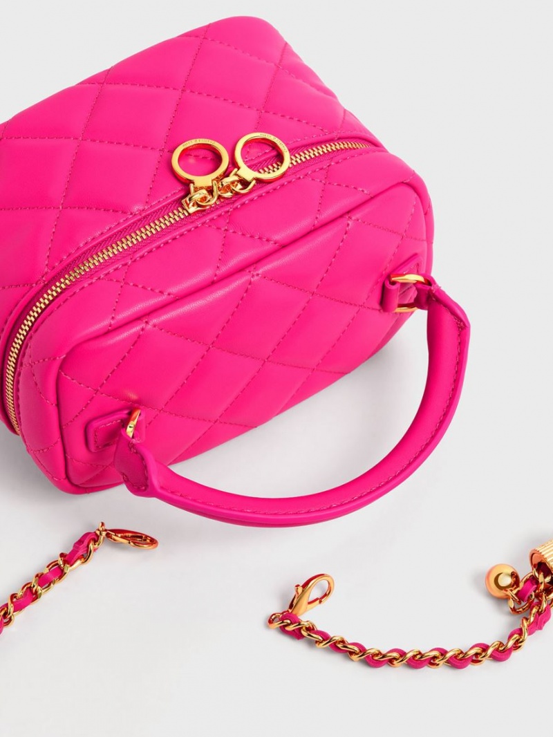 Charles And Keith Quilted Two-Way Zip Mini Bag Fuchsia | PHILIPPINES O245