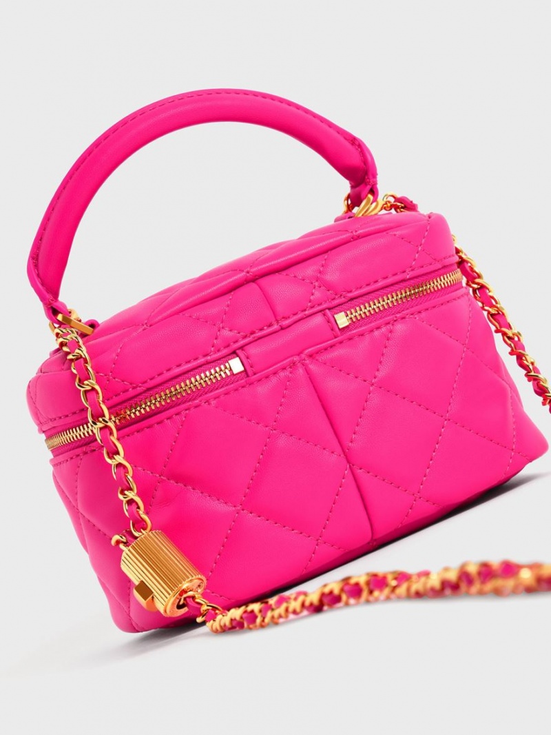 Charles And Keith Quilted Two-Way Zip Mini Bag Fuchsia | PHILIPPINES O245