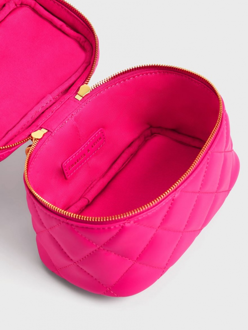 Charles And Keith Quilted Two-Way Zip Mini Bag Fuchsia | PHILIPPINES O245