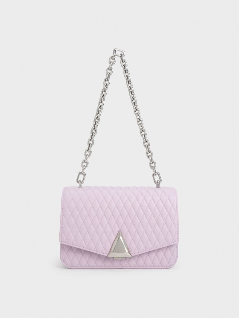 Charles And Keith Quinlynn Metallic Accent Quilted Shoulder Bags Purple | PHILIPPINES B291