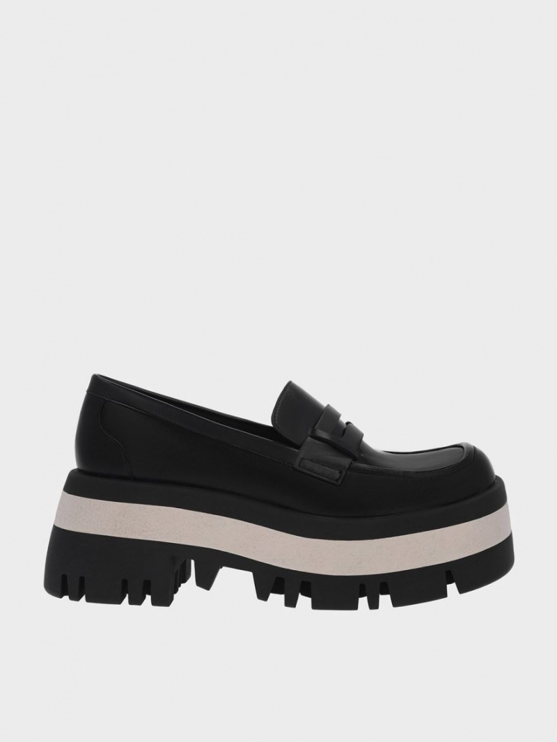 Charles And Keith Rainier Chunky Platform Penny Loafers Black | PHILIPPINES J674