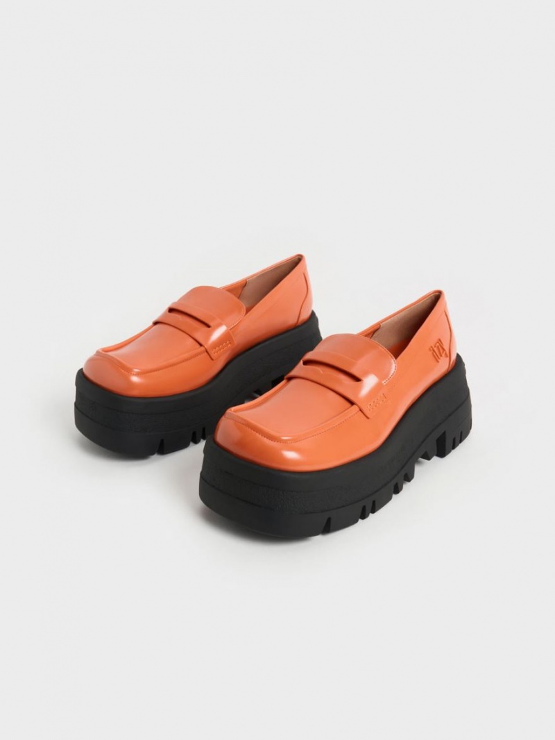 Charles And Keith Rainier Chunky Platform Penny Loafers Orange | PHILIPPINES X961