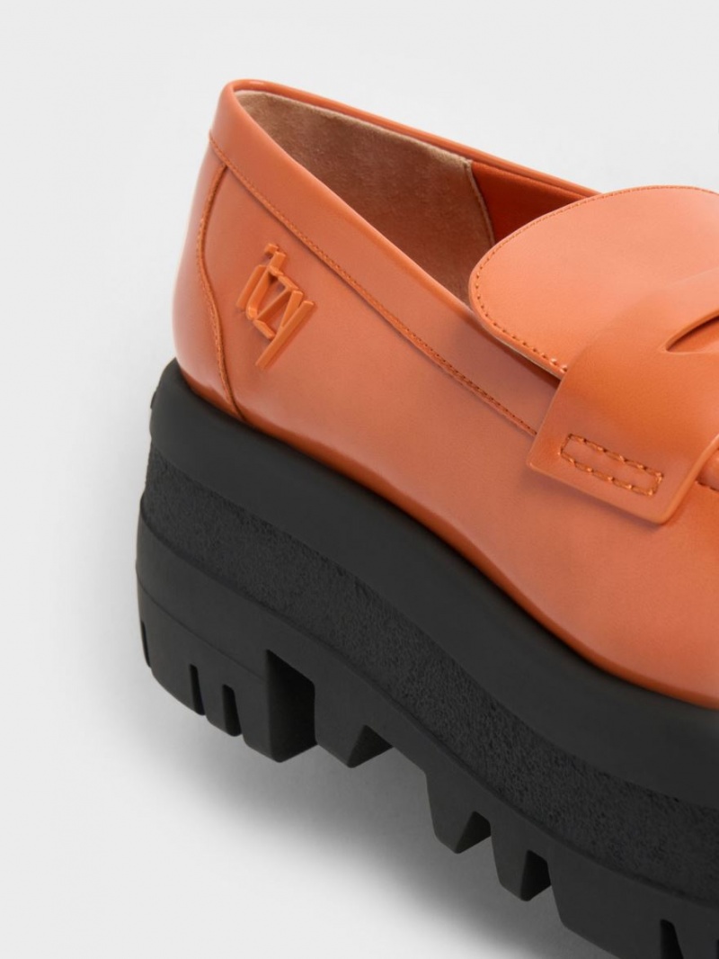 Charles And Keith Rainier Chunky Platform Penny Loafers Orange | PHILIPPINES X961