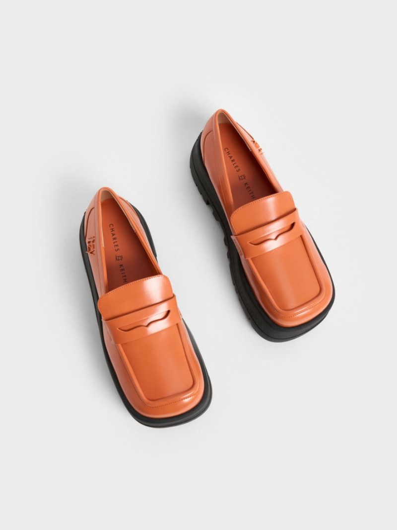 Charles And Keith Rainier Chunky Platform Penny Loafers Orange | PHILIPPINES X961