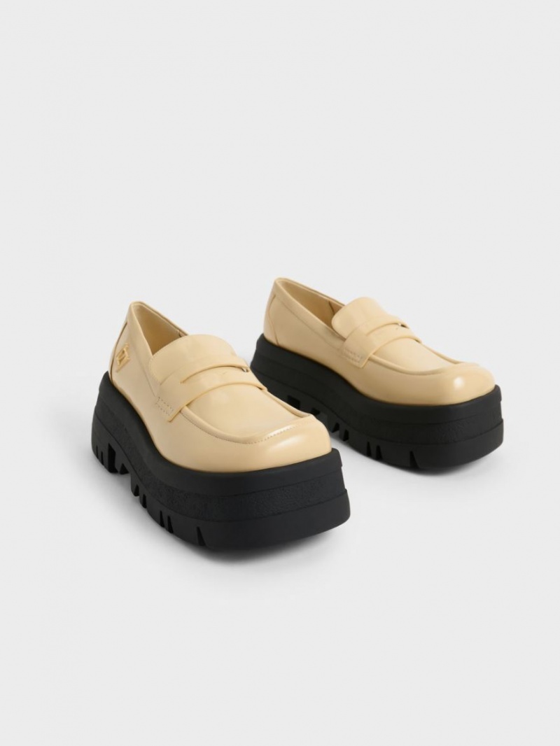 Charles And Keith Rainier Chunky Platform Penny Loafers Yellow | PHILIPPINES P035