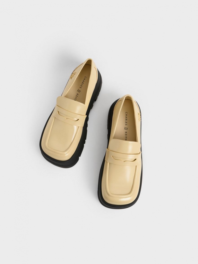 Charles And Keith Rainier Chunky Platform Penny Loafers Yellow | PHILIPPINES P035