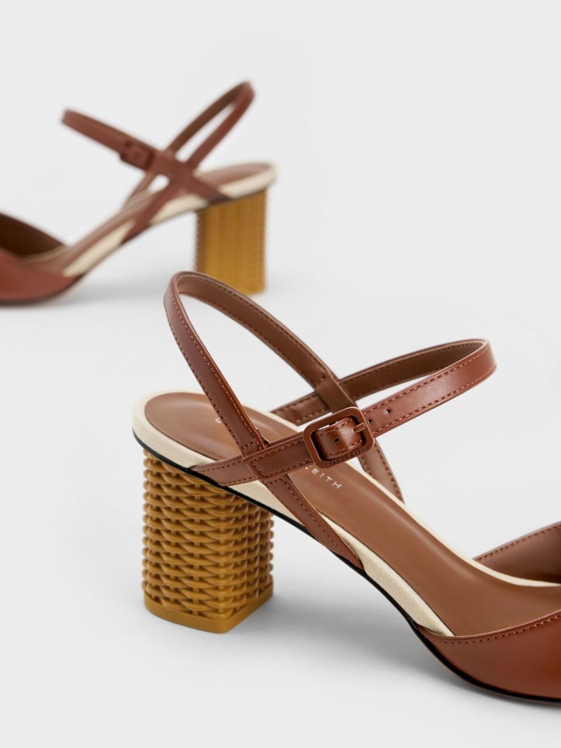 Charles And Keith Rattan Block Heel Pumps Brown | PHILIPPINES M510