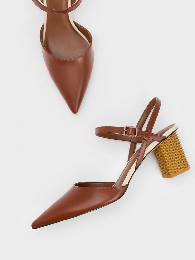 Charles And Keith Rattan Block Heel Pumps Brown | PHILIPPINES M510