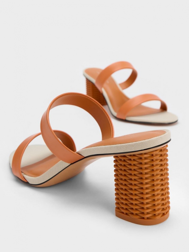 Charles And Keith Rattan Block Heels Sandals Orange | PHILIPPINES V154