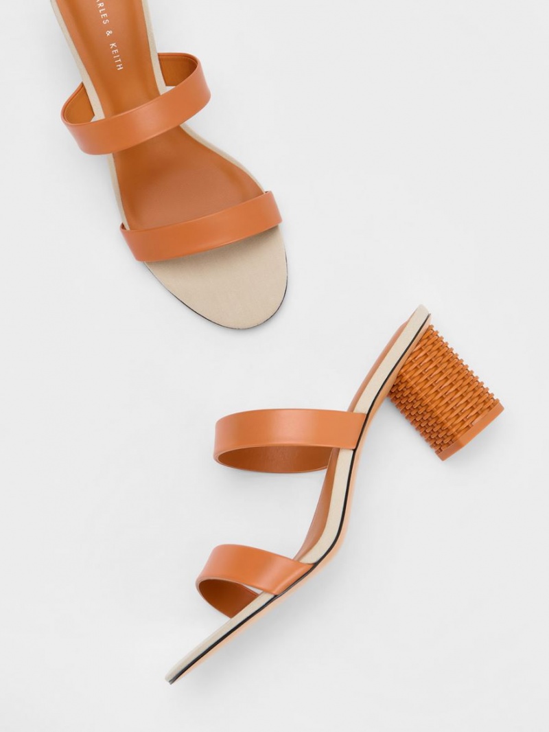 Charles And Keith Rattan Block Heels Sandals Orange | PHILIPPINES V154