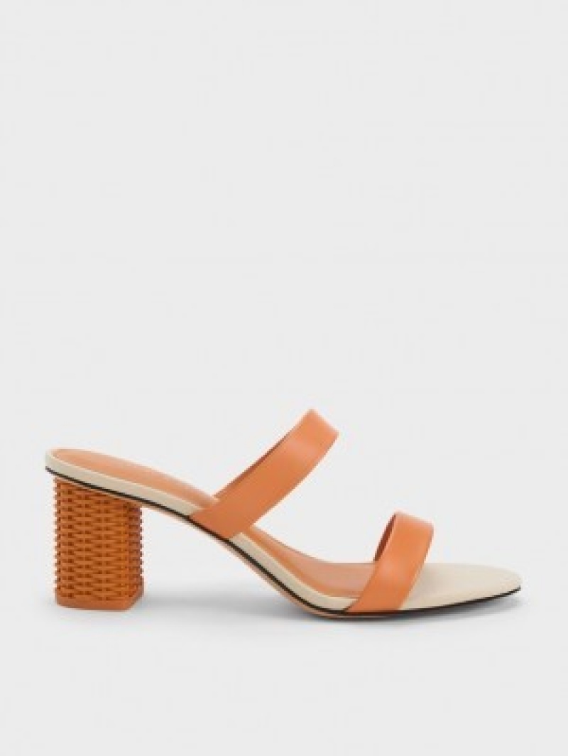 Charles And Keith Rattan Block Heels Sandals Orange | PHILIPPINES V154