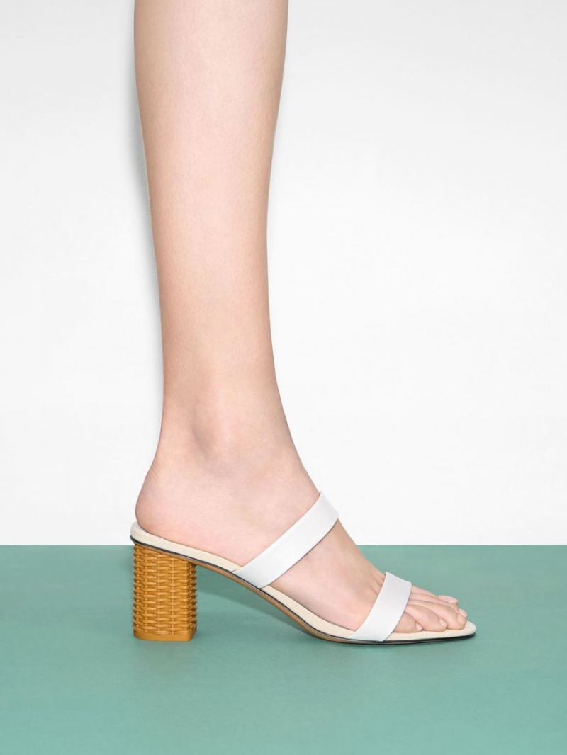 Charles And Keith Rattan Block Heels Sandals White | PHILIPPINES O106