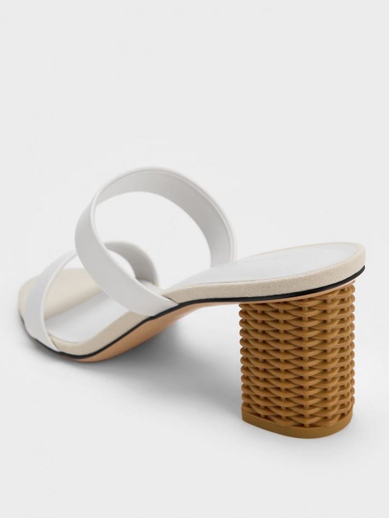 Charles And Keith Rattan Block Heels Sandals White | PHILIPPINES O106