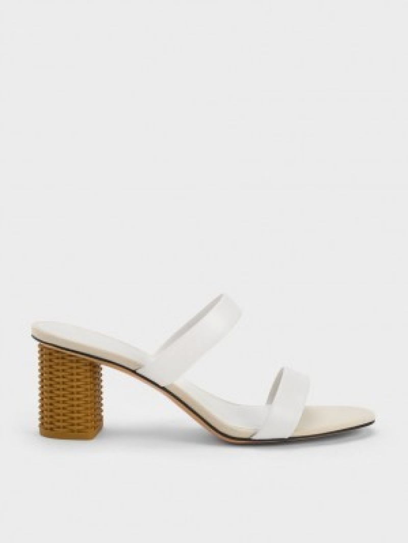 Charles And Keith Rattan Block Heels Sandals White | PHILIPPINES O106