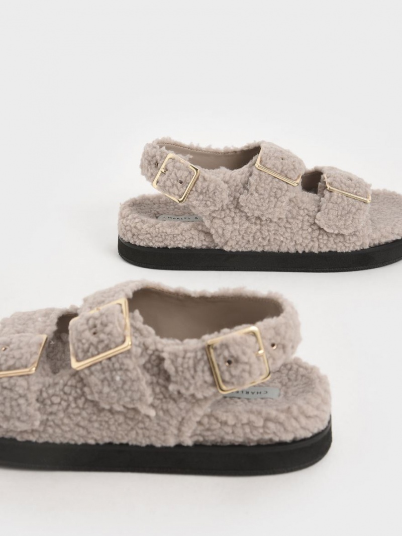 Charles And Keith Recycled PET - Furry Platform Sandals Grey | PHILIPPINES Y910