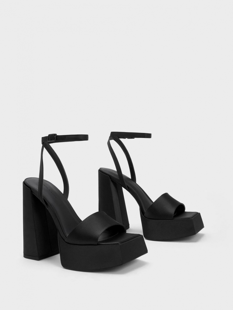 Charles And Keith Recycled Polyester Ankle-Strap Platform Sandals Black | PHILIPPINES J206