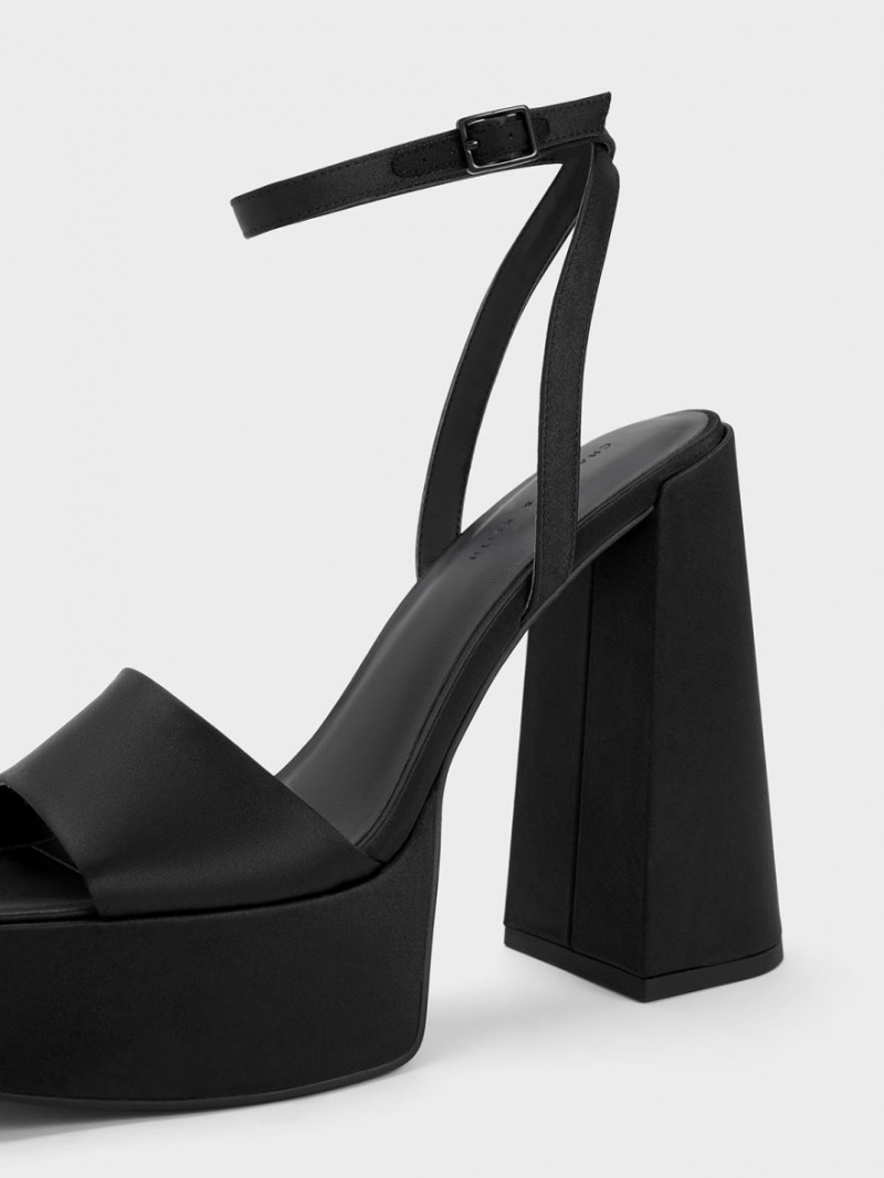 Charles And Keith Recycled Polyester Ankle-Strap Platform Sandals Black | PHILIPPINES J206