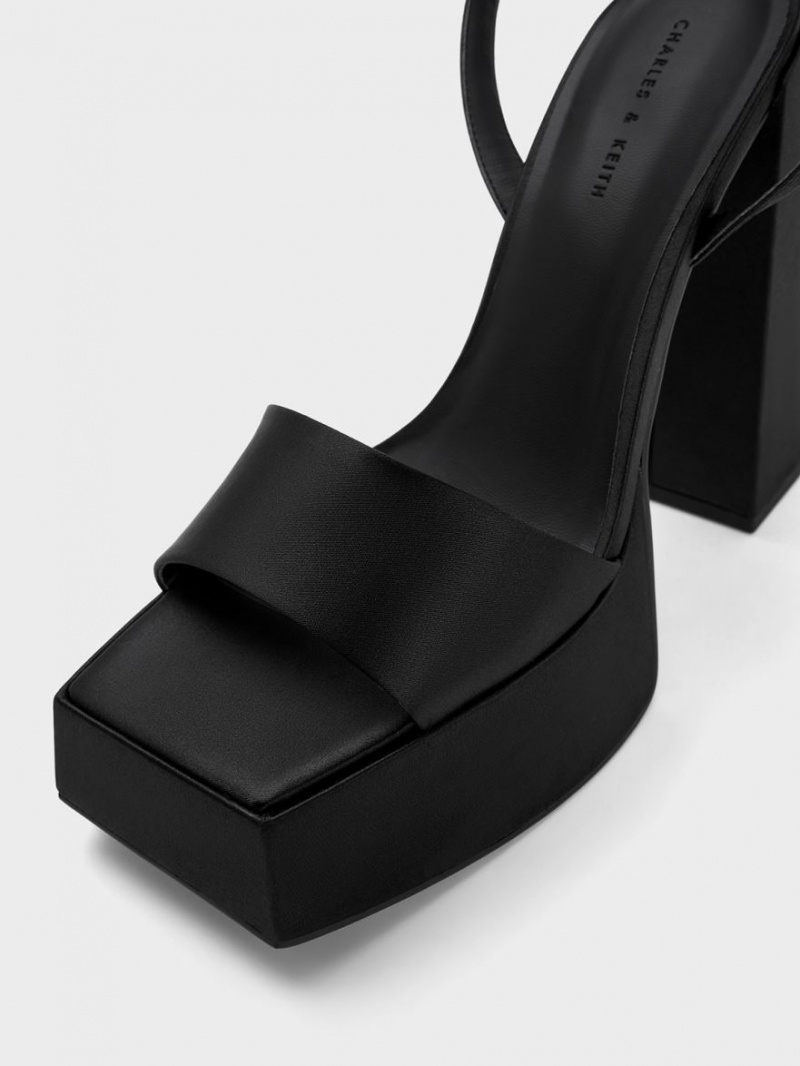 Charles And Keith Recycled Polyester Ankle-Strap Platform Sandals Black | PHILIPPINES J206