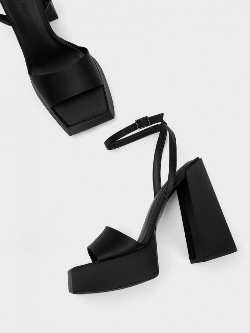 Charles And Keith Recycled Polyester Ankle-Strap Platform Sandals Black | PHILIPPINES J206