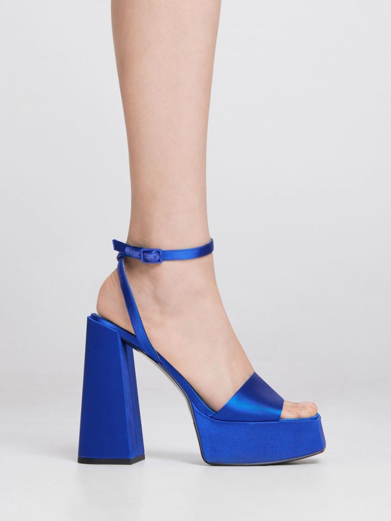 Charles And Keith Recycled Polyester Ankle-Strap Platform Sandals Blue | PHILIPPINES G769