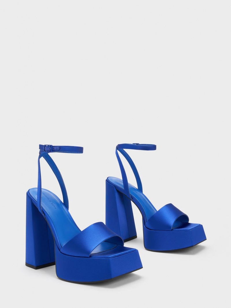 Charles And Keith Recycled Polyester Ankle-Strap Platform Sandals Blue | PHILIPPINES G769