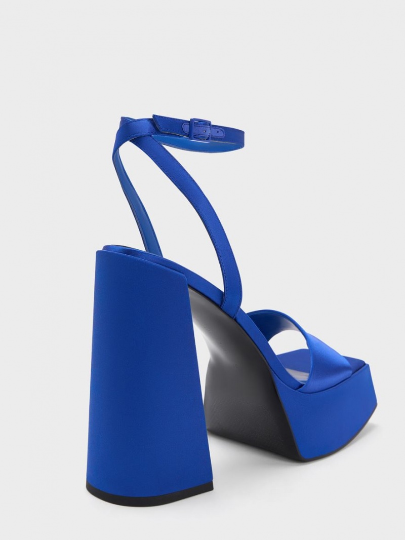 Charles And Keith Recycled Polyester Ankle-Strap Platform Sandals Blue | PHILIPPINES G769