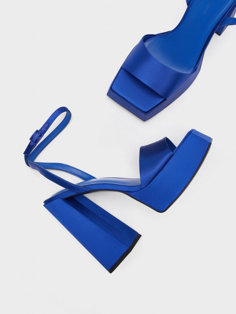 Charles And Keith Recycled Polyester Ankle-Strap Platform Sandals Blue | PHILIPPINES G769