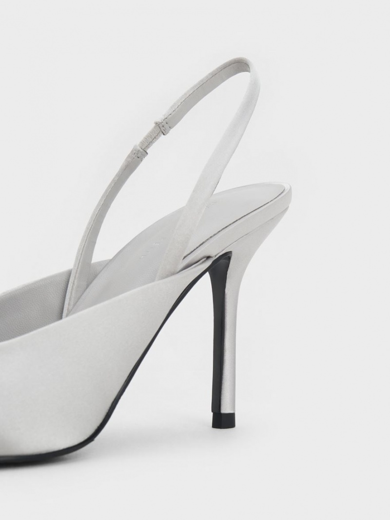 Charles And Keith Recycled Polyester Beaded Circle Slingback Pumps Silver | PHILIPPINES M341