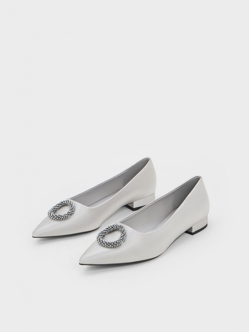 Charles And Keith Recycled Polyester Beaded Circle Flat Shoes Silver | PHILIPPINES B921