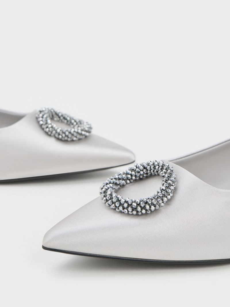 Charles And Keith Recycled Polyester Beaded Circle Flat Shoes Silver | PHILIPPINES B921