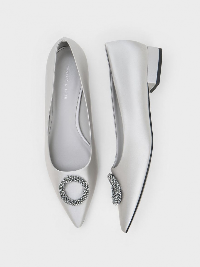 Charles And Keith Recycled Polyester Beaded Circle Flat Shoes Silver | PHILIPPINES B921