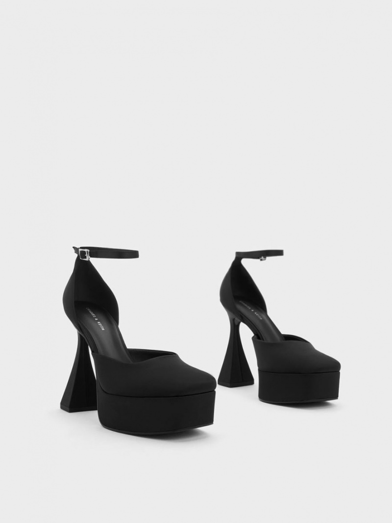 Charles And Keith Recycled Polyester Flare Heel D'Orsay Pumps Black | PHILIPPINES S430