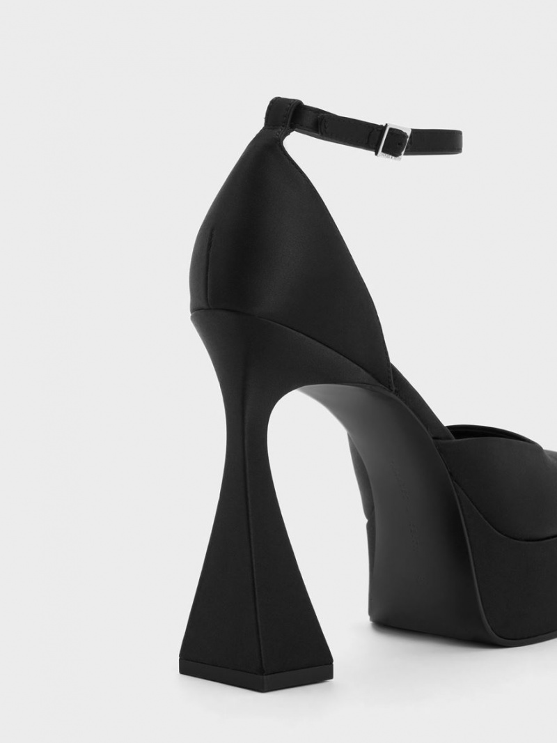 Charles And Keith Recycled Polyester Flare Heel D'Orsay Pumps Black | PHILIPPINES S430