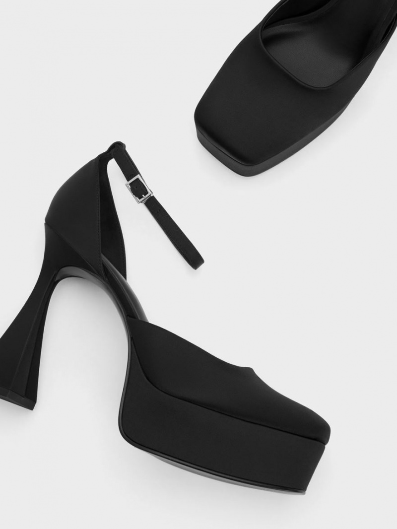 Charles And Keith Recycled Polyester Flare Heel D'Orsay Pumps Black | PHILIPPINES S430