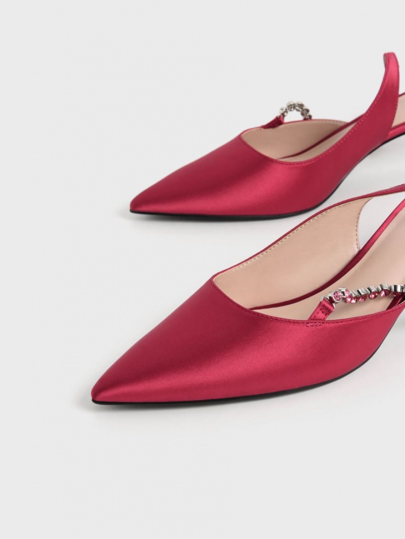 Charles And Keith Recycled Polyester Gem-Strap Slingback Pumps Red | PHILIPPINES Z485