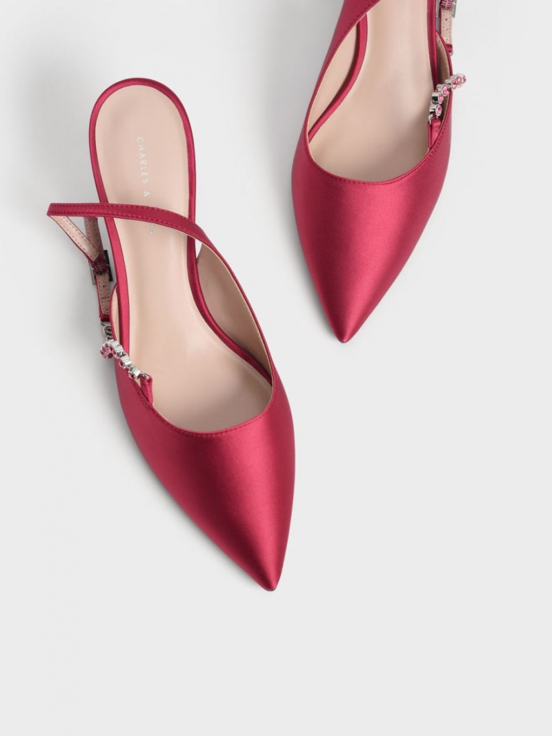 Charles And Keith Recycled Polyester Gem-Strap Slingback Pumps Red | PHILIPPINES Z485