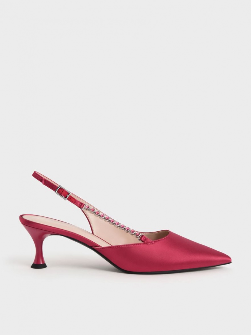 Charles And Keith Recycled Polyester Gem-Strap Slingback Pumps Red | PHILIPPINES Z485