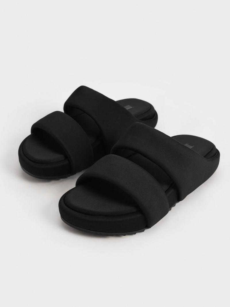 Charles And Keith Recycled Polyester Padded Slide Sandals Black | PHILIPPINES A096