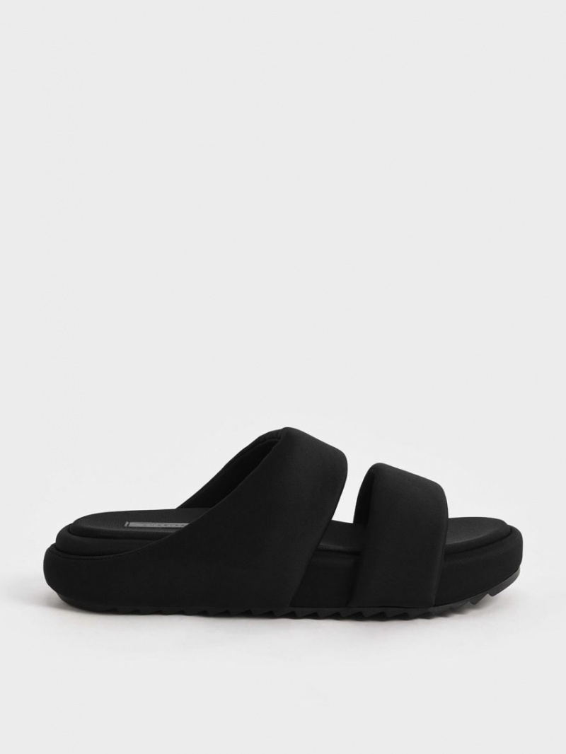 Charles And Keith Recycled Polyester Padded Slide Sandals Black | PHILIPPINES A096