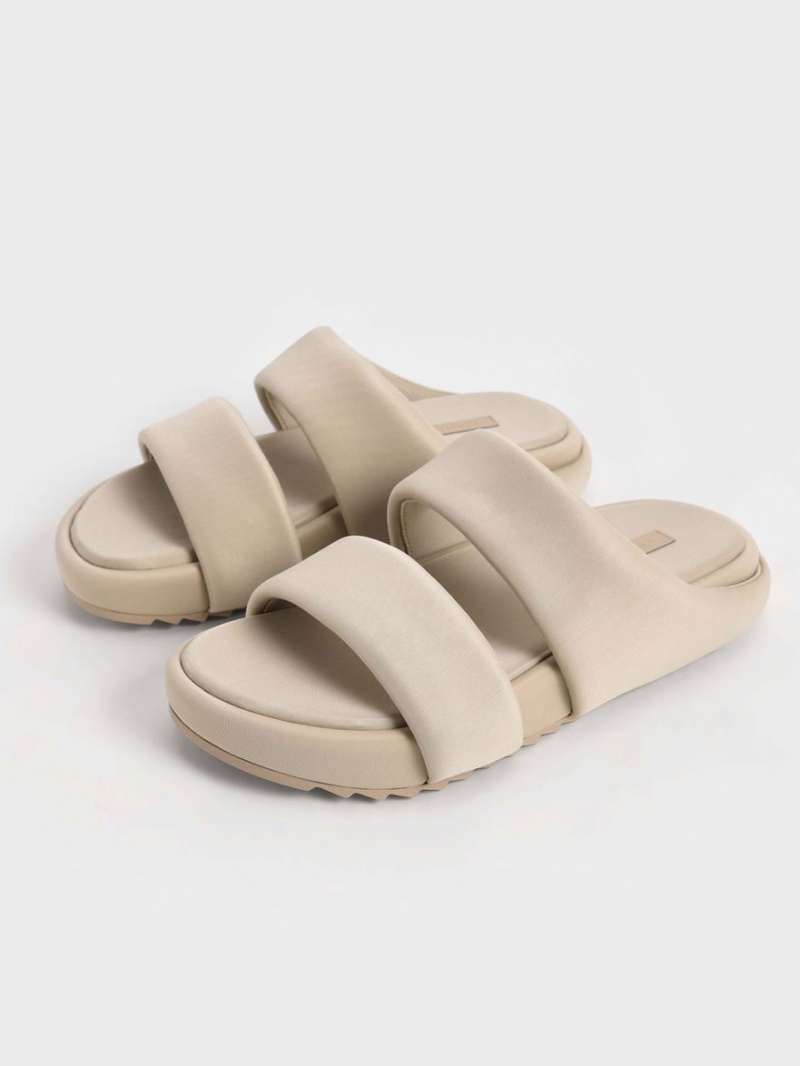 Charles And Keith Recycled Polyester Padded Slide Sandals Beige | PHILIPPINES Z739