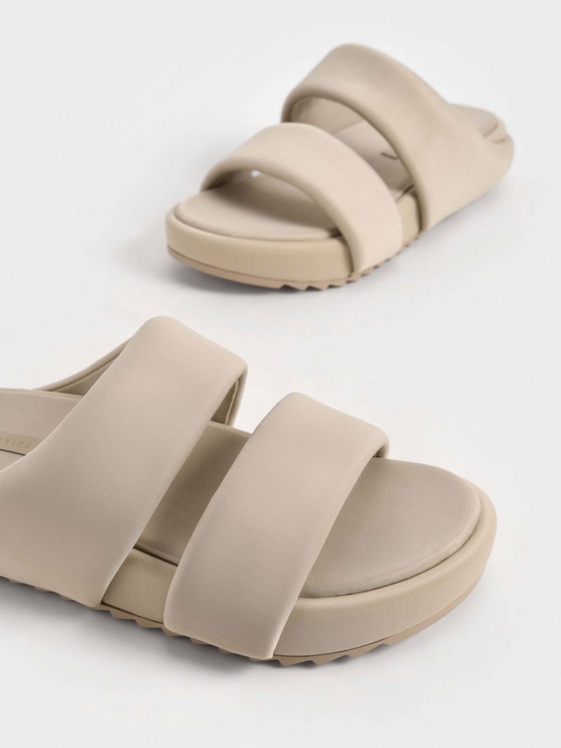 Charles And Keith Recycled Polyester Padded Slide Sandals Beige | PHILIPPINES Z739