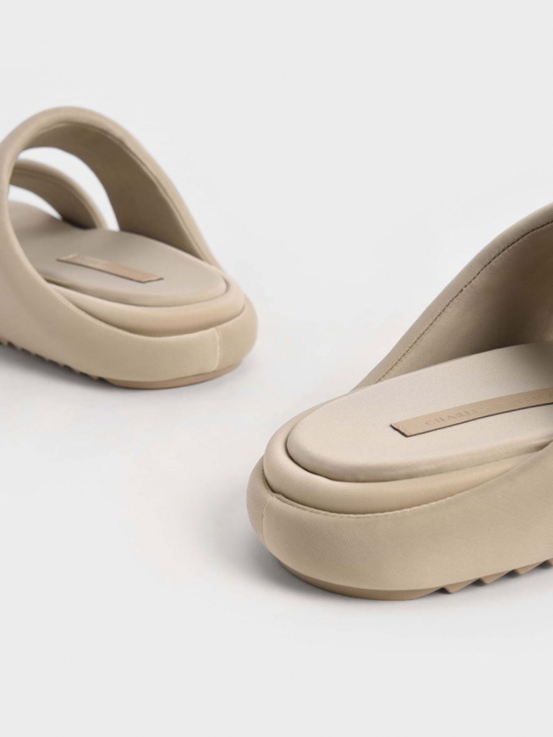 Charles And Keith Recycled Polyester Padded Slide Sandals Beige | PHILIPPINES Z739