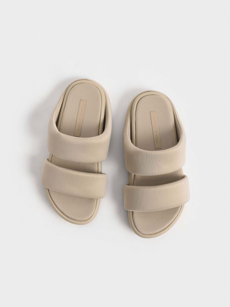 Charles And Keith Recycled Polyester Padded Slide Sandals Beige | PHILIPPINES Z739