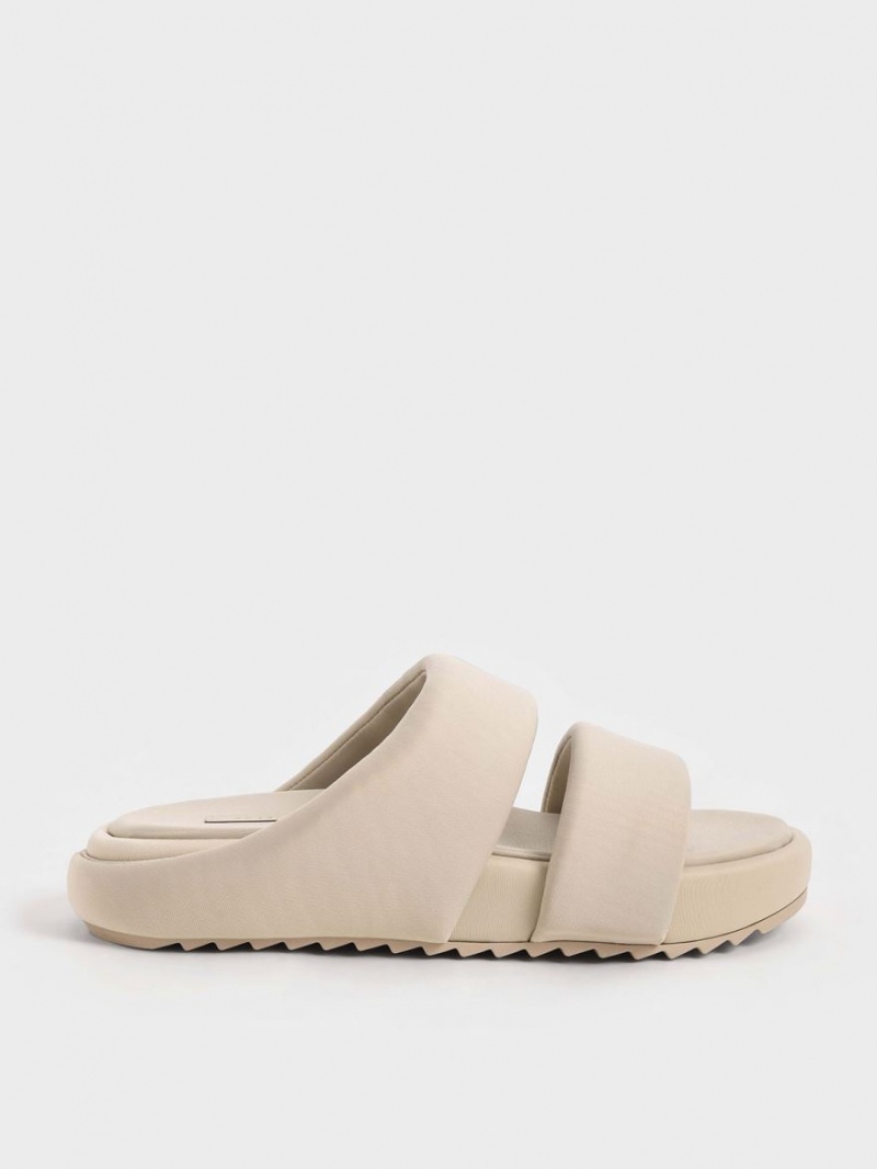 Charles And Keith Recycled Polyester Padded Slide Sandals Beige | PHILIPPINES Z739