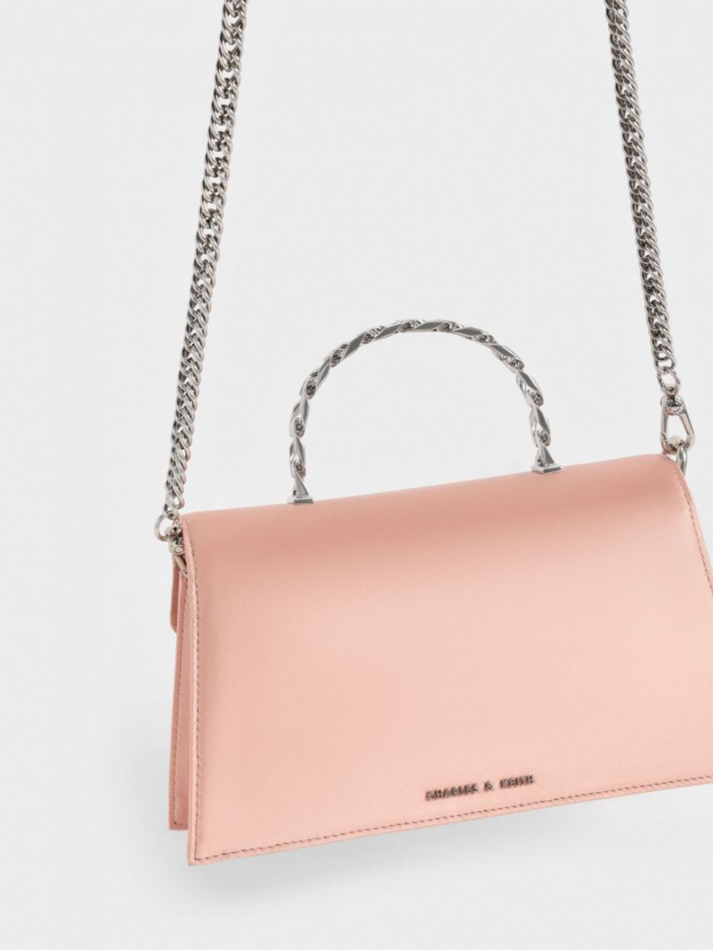 Charles And Keith Recycled Polyester Satin Envelope Shoulder Bags Pink | PHILIPPINES K412