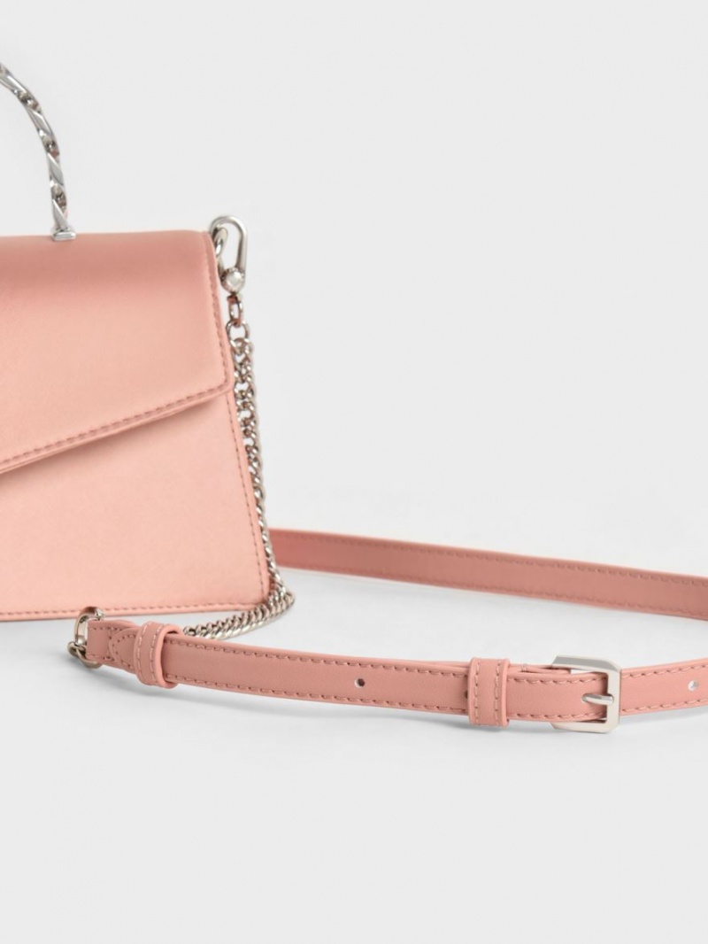 Charles And Keith Recycled Polyester Satin Envelope Shoulder Bags Pink | PHILIPPINES K412