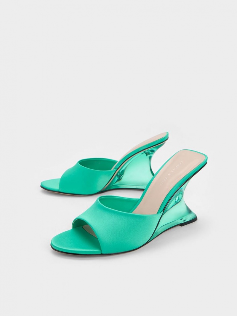 Charles And Keith Recycled Polyester Sculptural Heel Wedges Turquoise | PHILIPPINES K019