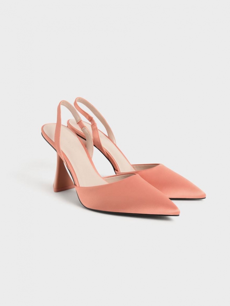 Charles And Keith Recycled Polyester Slingback Pumps Coral | PHILIPPINES R905